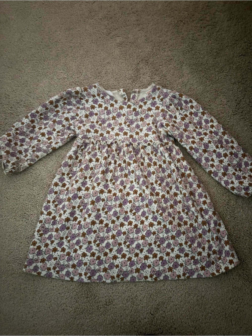 Zara Girls Floral Long-Sleeve Dress - White, Pink & Brown